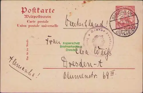 B15899 DOA Ganzsache Daressalam 1916 Zensur passiert Deutsch Ostafrika n Dresden