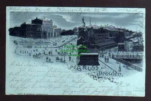 131715 Ansichtskarte Dresden 1899 Semperoper Schlossplatz Mondscheinlitho silberdruck