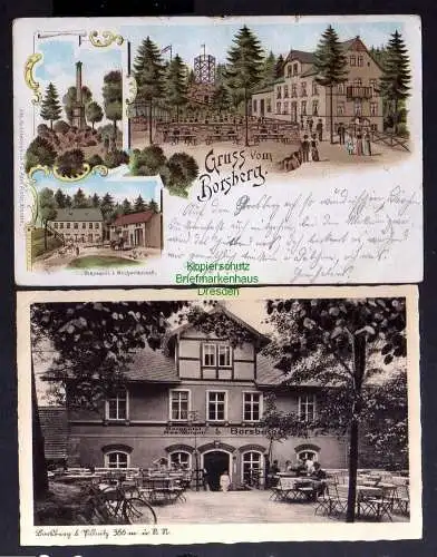 131648 2 Ansichtskarte Borsberg bei Pillnitz Litho Gasthaus Oekonomie Milchwirtschaft 1899