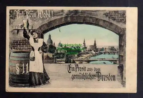 130412 Ansichtskarte Dresden 1906 Bier §11 Auf Dein Wohl ! Panorama