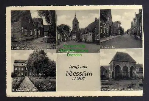 128489 Ansichtskarte Wessum i Westf. Am Kirchplatz Kirche Schulstraße Hospital Kapelle 1958