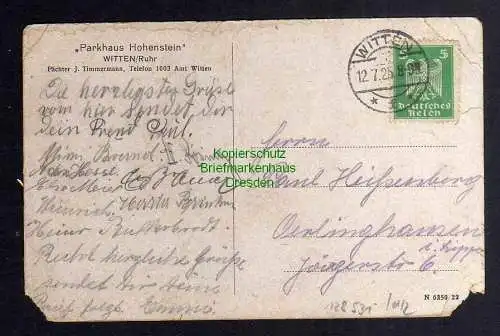 128531 AK Hohenstein bei Witten Ruhr 1925 Parkhaus Haarmanntempel Restaurant Via