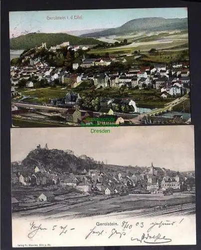 128584 2 Ansichtskarte Gerolstein 1903 Panorama Bahnhof A. Moog Hotel 1914