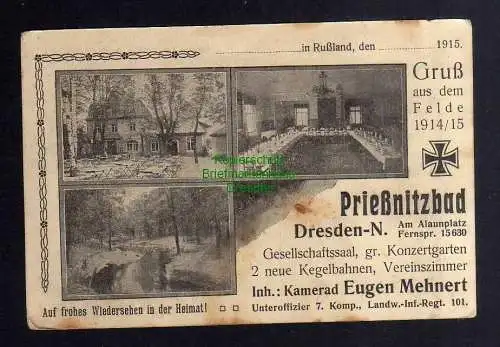 127793 AK Dresden N. Am Alaunpark Prießnitzbad Russland 1915 Feldpost