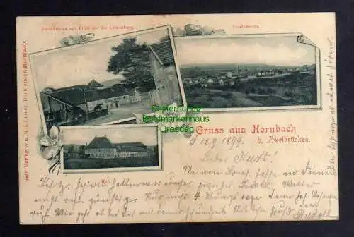 127649 Ansichtskarte Hornbach bei Zweibrücken 1899 Strohbrücke Löwenburg 1899