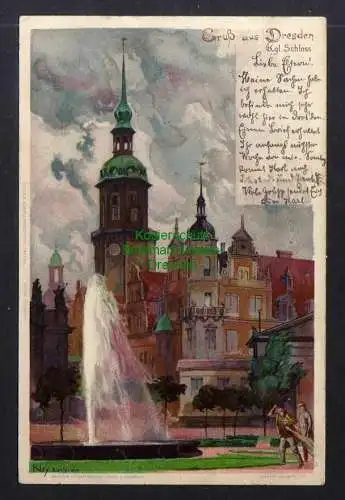 127326 Ansichtskarte Dresden Kgl. Schloss 1899 Künstlerkarte Kley Karlsruhe