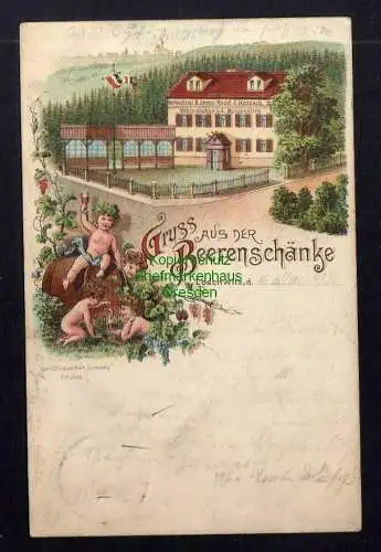 127316 Ansichtskarte Dresden Loschwitz Litho Gruss aus der Beerenschenke Weinkelterei 1897