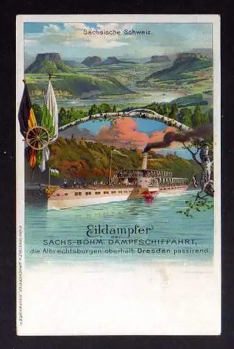 127263 AK Litho Sächsische Schweiz Eildampfer Dresden Albrechtsburgen um 1900