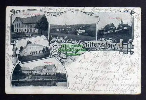 126940 Ansichtskarte Dittersdorf Bez. Dresden 1907 Gasthof zum Erbgericht Schule Kirche