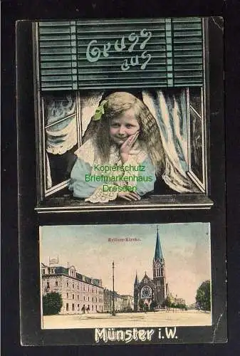 126331 Ansichtskarte Münster i. W. 1906 Erlöser Kirche Kind über der Stadt
