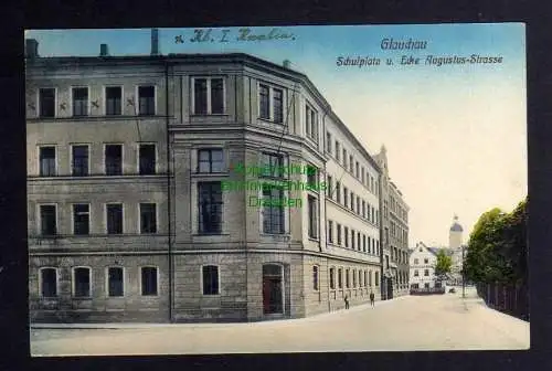 126257 Ansichtskarte Glauchau 1915 Schulplatz Ecke Augustustrasse Gasthaus zur Börse