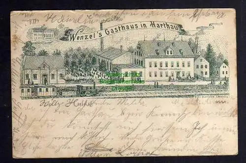 125722 Ansichtskarte Harthau Vorläufer Federlitho Wenzels Gasthaus Eisenbahn Bahnhof