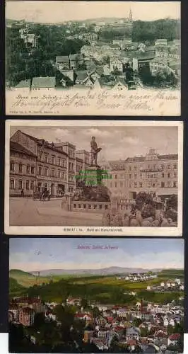 124949 3 Ansichtskarte Sebnitz 1901 Markt Bismarckdenkmal Hotel Stadt Dresden 1917