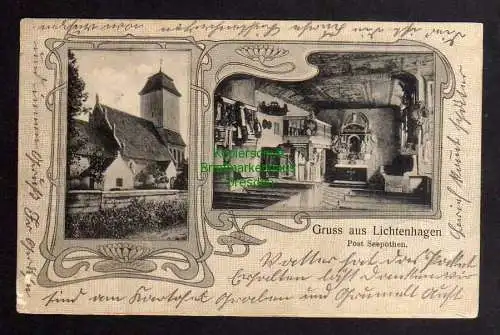 125589 Ansichtskarte Lichtenhagen Post Seepothen Kirche 1905 Kreis Königsberg Samland