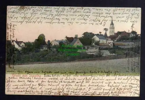 124857 Ansichtskarte Staucha Panorama mit Kircheum 1905 Brück & Sohn 2788