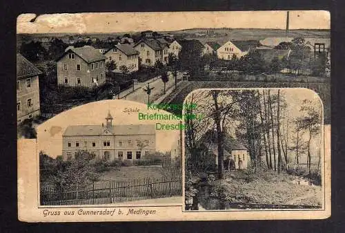 122798 Ansichtskarte Cunnersdorf bei Medingen Schule Alte Mühle Panorama 1918