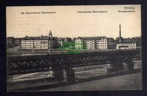 122746 AK Nürnberg Lazarett Sebastianspital Heizungs Zentrale Eisenbahnbrücke