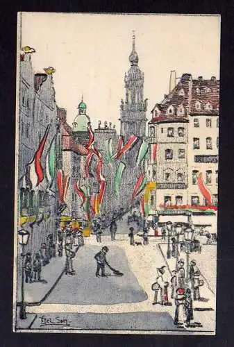 121161 AK Dresden Künstlerkarte Del Son um 1925 Fest Fahnen