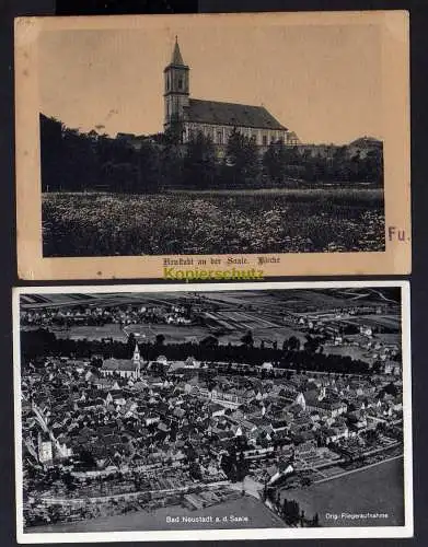 120478 2 Ansichtskarte Neustadt an der Saale Kirche 1943 Feldpost Luftbild Fliegeraufnahme