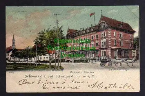 120928 Ansichtskarte Schönwald i. bad. Schwarzwald Kurhotel zum Hirschen 1903