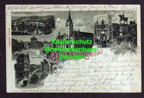 119276 Ansichtskarte Elberfeld Mondschein Litho 1898 Haardt Neumarkt Döppersberg Rathaus