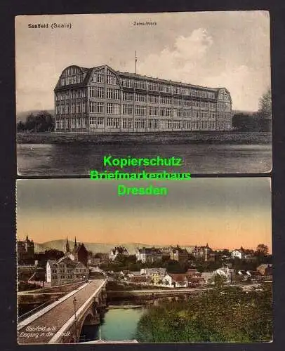 118267 2 Ansichtskarte Saalfeld Saale Zeiss Werk Vollbild um 1915 Eingang in die Stadt 1919
