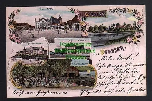 117985 Ansichtskarte Drossen Osno Lubuskie 1902 Litho Neuer Markt Bahnhof Seminar Restauran