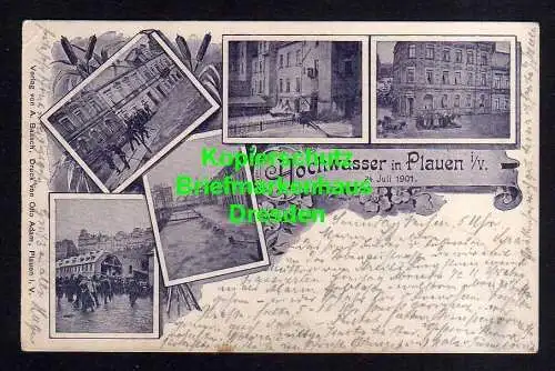 116194 Ansichtskarte  Plauen i. V. Hochwasser 24. Juli 1901 5 Ansichten