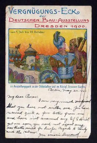 113552 Ansichtskarte Dresden 1900 Deutsche Bau Ausstellung Vergnügungs Eck Künstlerkarte vo