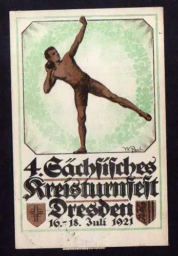 112649 Ansichtskarte Dresden 1921 Festpostkarte Nr. 1 Der Kugelstoßer 3x Sonderstempel Küns