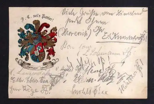 111951 AK Hameln 1908 Studentika Wappen Unterschriften
