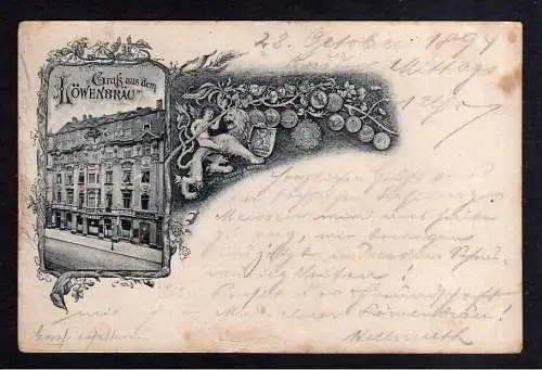 110772 Ansichtskarte Dresden Vorläufer 1894 Gasthaus Restaurant Löwenbräu Wappen Medallien