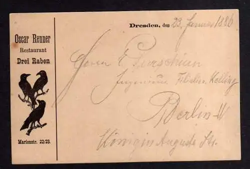 109170 Ansichtskarte Dresden 1886 Vorläufer Oscar Renner Restaurant Drei Raben Marienstraße
