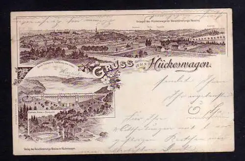 109777 Ansichtskarte Hückeswagen Federlitho 1899 Bever Talsperre Fischteich Klause Charquel