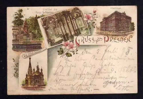 109246 Ansichtskarte Dresden Vorläufer 1895 Russische Kirche Albertinum Weber Denkmal