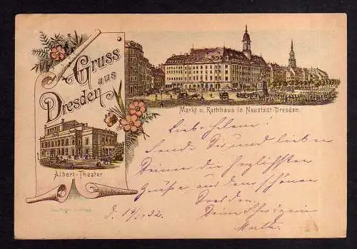 109223 Ansichtskarte Dresden 1892 Vorläufer Hauptstraße Goldner Reiter Verlag Paul Peitz