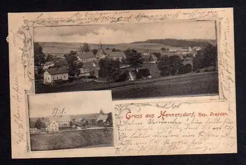107157 Ansichtskarte Hennersdorf Bez. Dresden 1901 Schule Kirche Ort