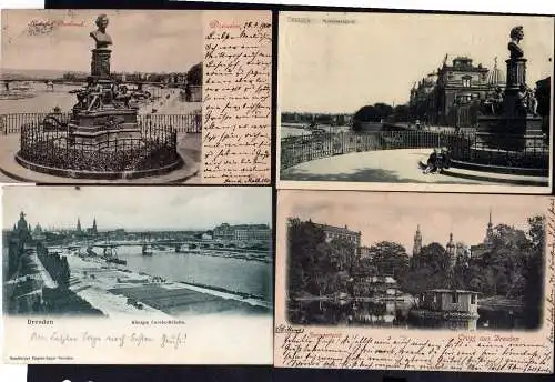 103376 8 Ansichtskarte Dresden 1900 - 1907 Kunstakademie Rietschel Denkmal Carolabrücke Sch