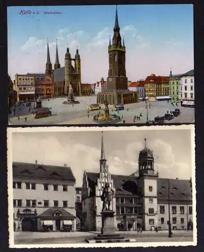 100883 2 Ansichtskarte Halle Saale Markt 1915 Händel Denkmal 1943