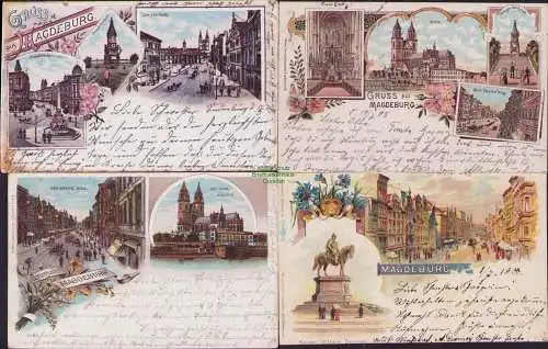 160104 4 Ansichtskarte Magdeburg Litho 1898 Kriegerdenkmal Der alte Markt Dom Chor Der Br