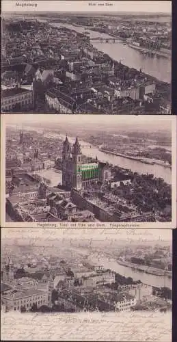160097 3 AK Magdeburg Blick vom Dom 1927 Total mit Elbe Fliegeraufnahme 1928