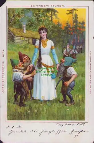 160139 Ansichtskarte MÄRCHENPOSTKARTE Treptow an der Tollense SCHNEEWITTCHEN 1899