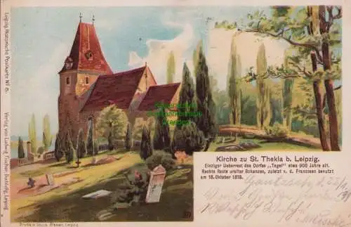 160184 Ansichtskarte Kirche zu St. Thekla b. Leipzig 1899 Einziger Ueberrest d Dorfes Tegel