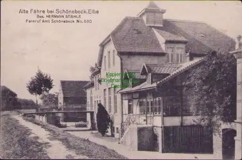 160155 Ansichtskarte Alte Fähre bei Schönebeck Elbe 1917 Bes. HERMANN STIEHLE