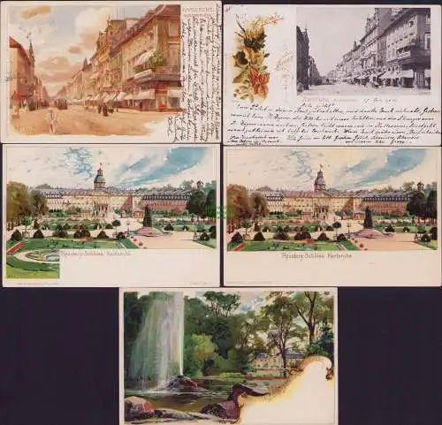 160148 5 Ansichtskarte Karlsruhe Kaiserstrasse Litho Künstlerkarte Kley 1900 1904 Veltens
