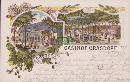 160186 Ansichtskarte Litho Gasthof Grasdorf 1899 bei Taucha