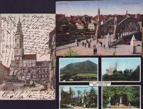 160258 3 AK Görlitz Neue Altstadtbrücke 1915 Untermarkt 1907 Landeskrone 1909