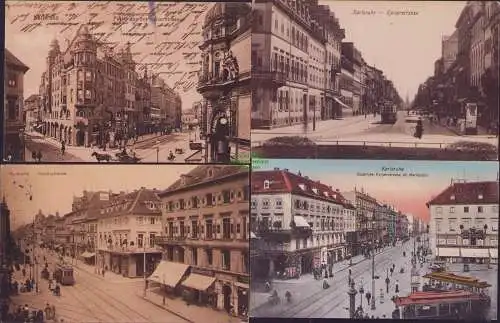 160145 4 AK Karlsruhe 1909 Markt 1910 Kaiserstrasse Kaffee Geschäft