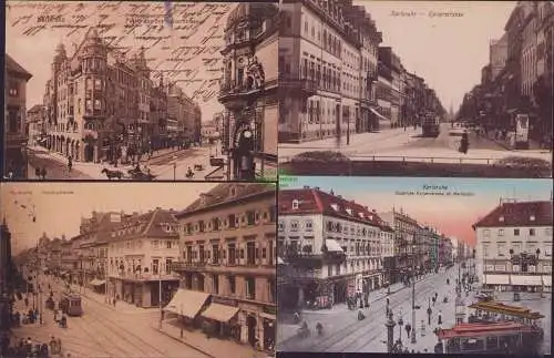 160145 4 Ansichtskarte Karlsruhe 1909 Markt 1910 Kaiserstrasse Kaffee Geschäft