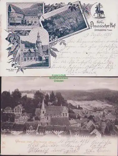 160205 2 AK  Stolberg Harz HOTEL Preussischer Hof  1898